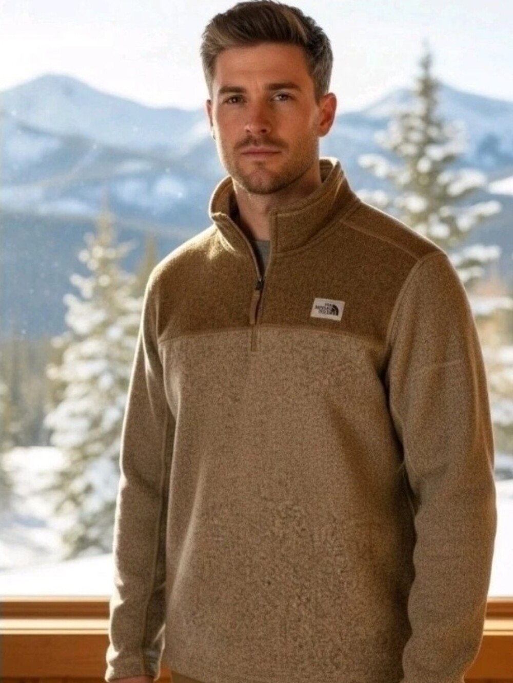 The North Face Gordon Lyons Men's Brown Two-Toned Quarter-Zip Fleece Size Medium